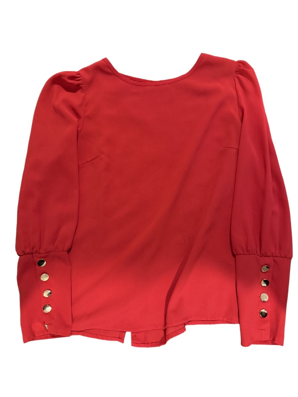Red Puff Sleeve Button Cuff Blouse